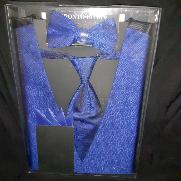 Boxed Gift set Pronto Uomo Vest, Tie, Bowtie, Faux Pocket Hankie Set - Picture 4 of 16